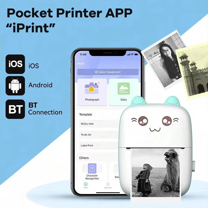 58mm Mini Portable Thermal Printer Wireless Bluetooth Mobile Pocket Photo Printer Memo Wrong Question HD Printing With USB Cable