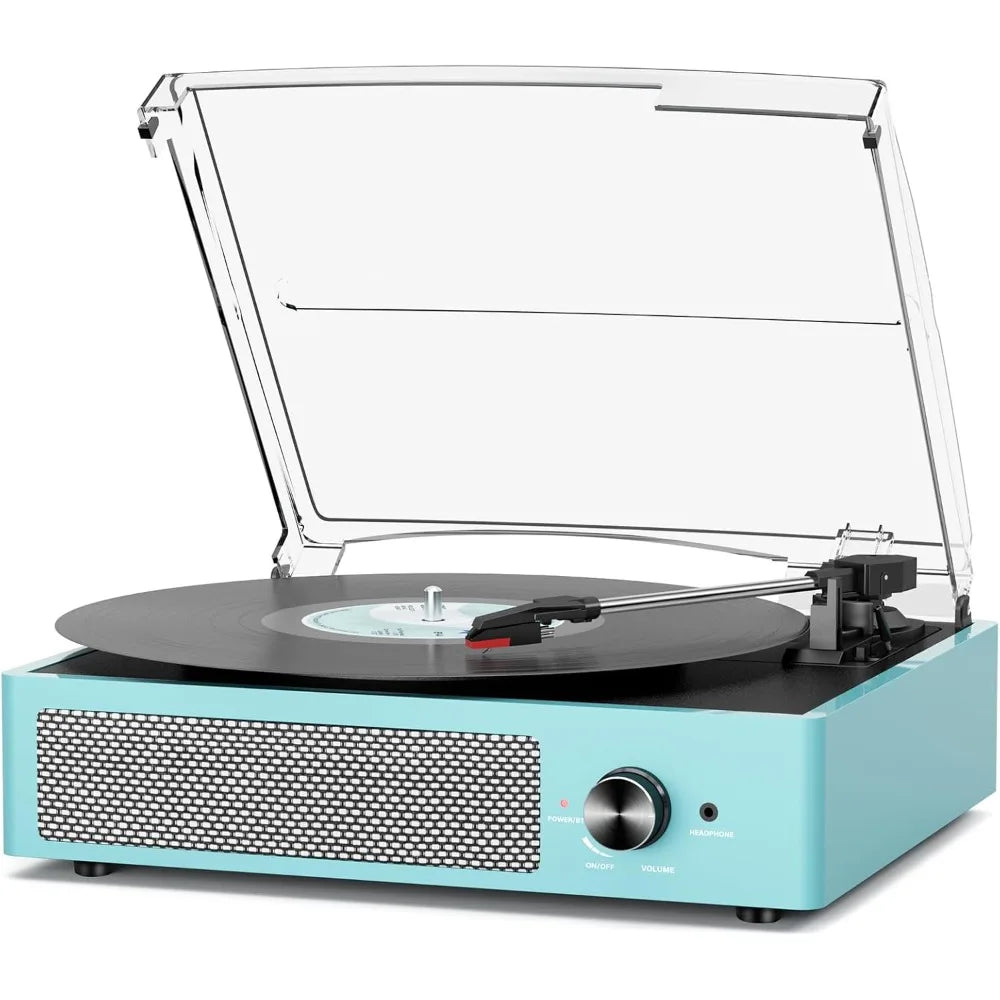Vintage Belt Drive Vinyl Record Player 3 Speed Turntable with Stereo Speakers Wireless Bluetooth AUX RCA Headphone Jack Auto