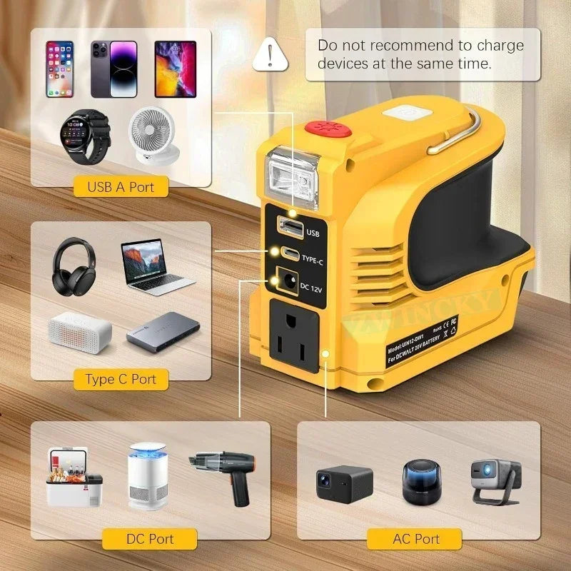 Outdoor Power Bank AC 120-220V 200W Battery Inverter Adapter For Makita/Bosch/Dewalt/Milwaukee 18V Li-ion Batteries