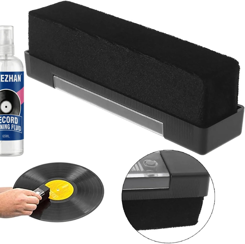 Record Cleaner Kit with 65ml Spray, Anti-Static Velvet Brush & Stylus Cleaning Tools for Safe Vinyl Turntable Use