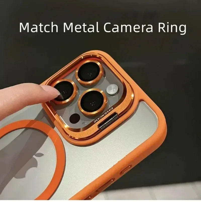 Luxury Magnetic Shockproof Phone Case For iPhone 15 14 13 12 11 16 17 18 Pro Max Plus E Funda Stand Glass Lens Protection Cover