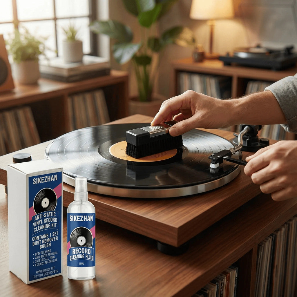 Record Cleaner Kit with 65ml Spray, Anti-Static Velvet Brush & Stylus Cleaning Tools for Safe Vinyl Turntable Use