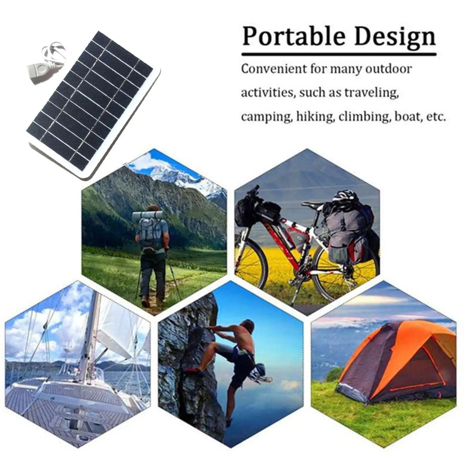 USB Solar Panel Charger - Portable 5V Power Bank Charger