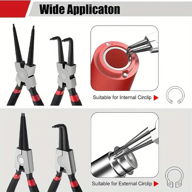 4PCS Snap Ring Pliers Set, 7 inch Internal/External Heavy Duty for Ring Remover Retaining Straight Bent Lock Pliers Set