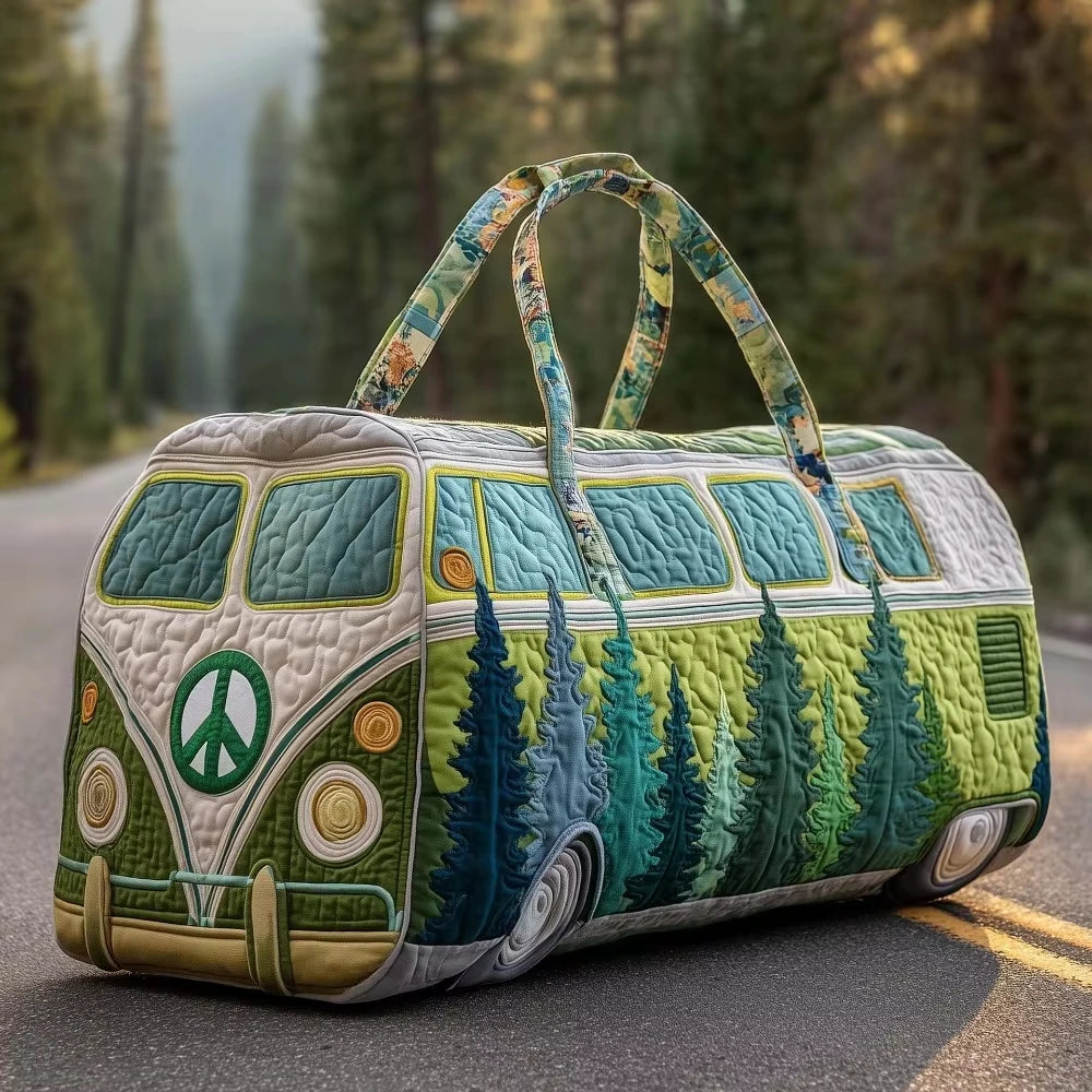 Fashion 3D Quilted Duffle Bag Bus Design Large Capacity Travel Handbag Retro Boho Sturdy Gym Tote Bag Daily Outings
