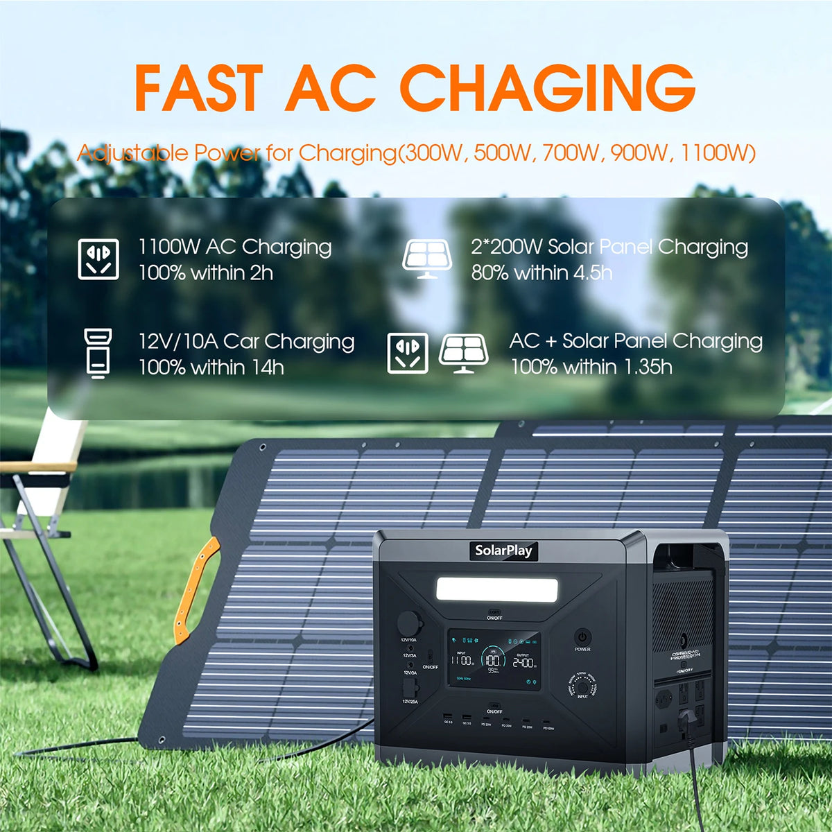 SOLARPLAY 675000mAh Portable Power Station 2400W  2160Wh  Solar Generator LiFePo4 Batteries 110V Energy Storage Supply Camping