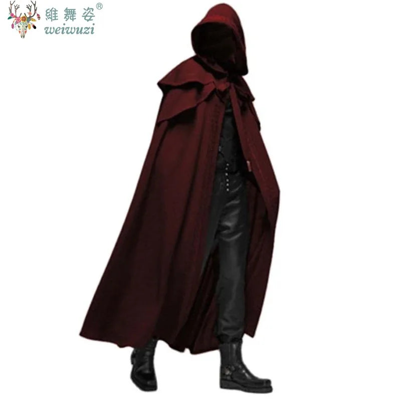 Halloween Costume Adult Man Vintage Hooded Loose Black Cloak Gothic Cosplay Costume Fashion Party Costume Handsome Cool Court