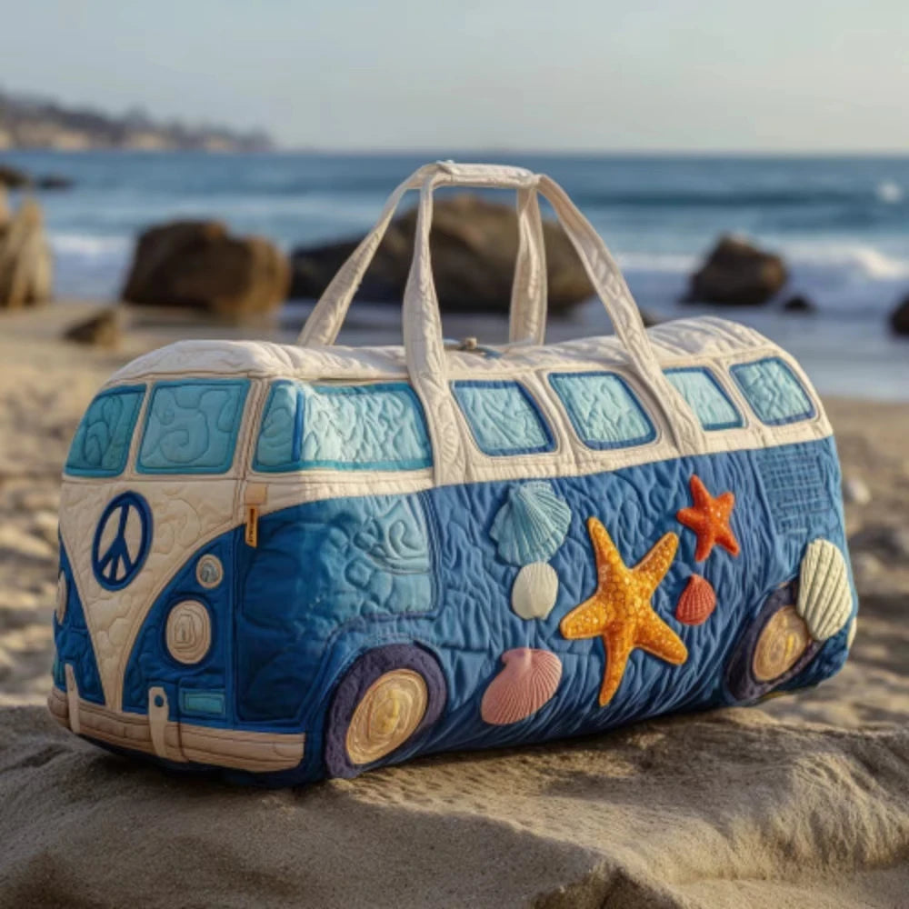 Fashion 3D Quilted Duffle Bag Bus Design Large Capacity Travel Handbag Retro Boho Sturdy Gym Tote Bag Daily Outings