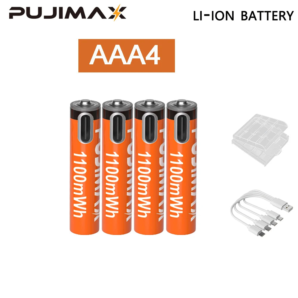 PUJIMAX 1.5V AA&AAA Rechargeable Lithium Battery 3400mWh/1100mWh, Type-C Port Charging Be Reused 1500 Times For Alarm Clocks