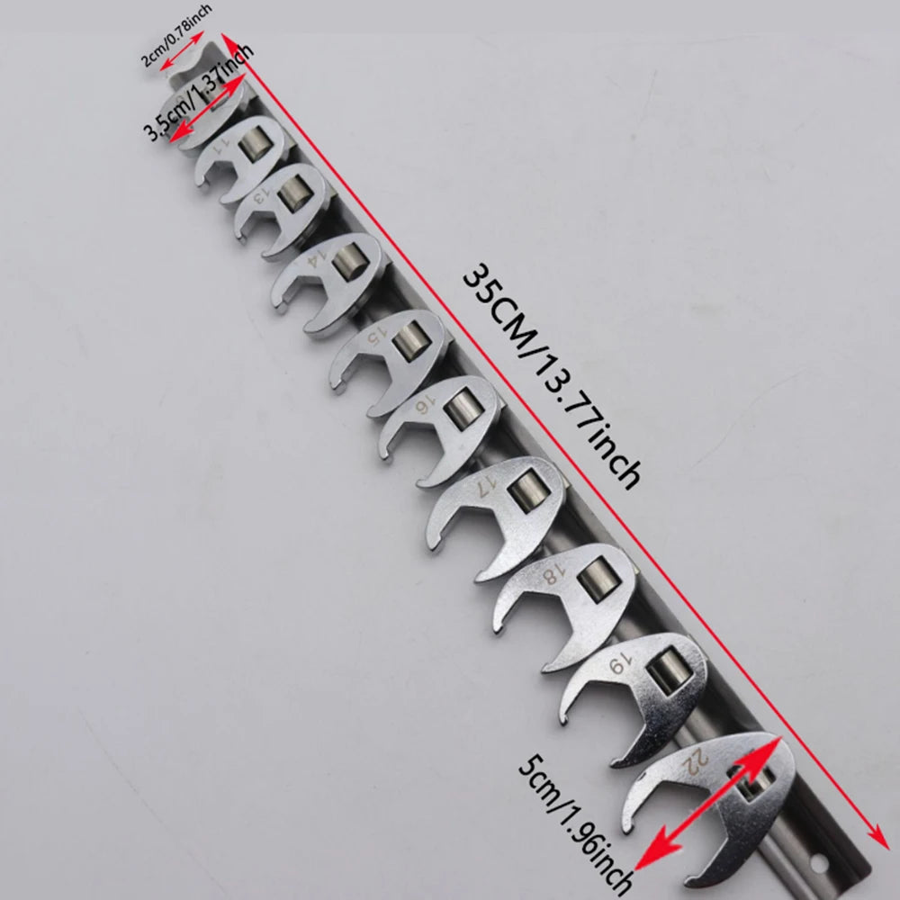 New High Quality 10Pcs 3/8Inch Drive Crowfoot Wrench 3/8Inch Drive Carbon Steel Open End Spanner Metric Foot Horn Wrench Head