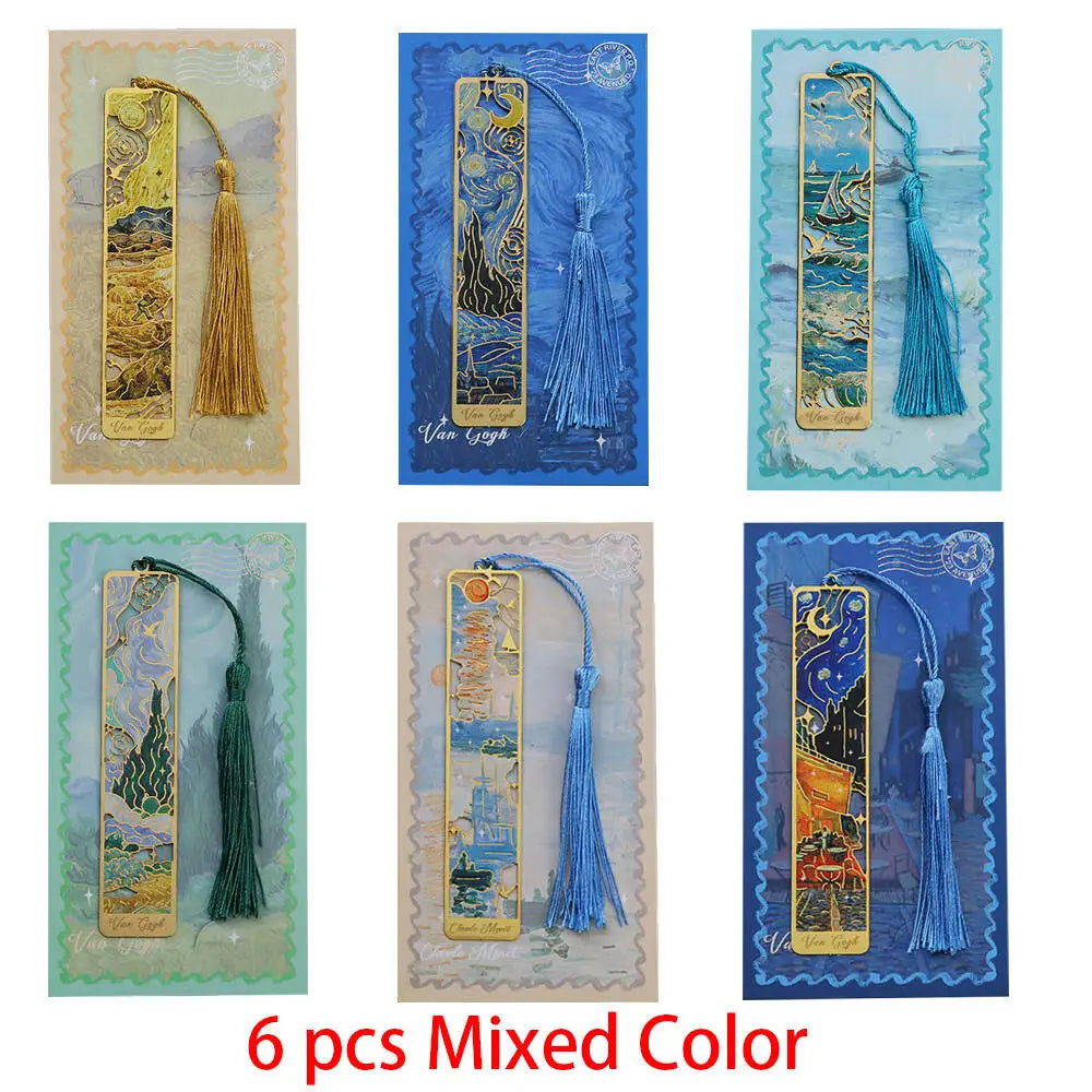 1-6-12 Pcs Creative Metal Book Mark Vintage Oil Painting Bookmark Office School Supplies Funny Gift Stationery Items