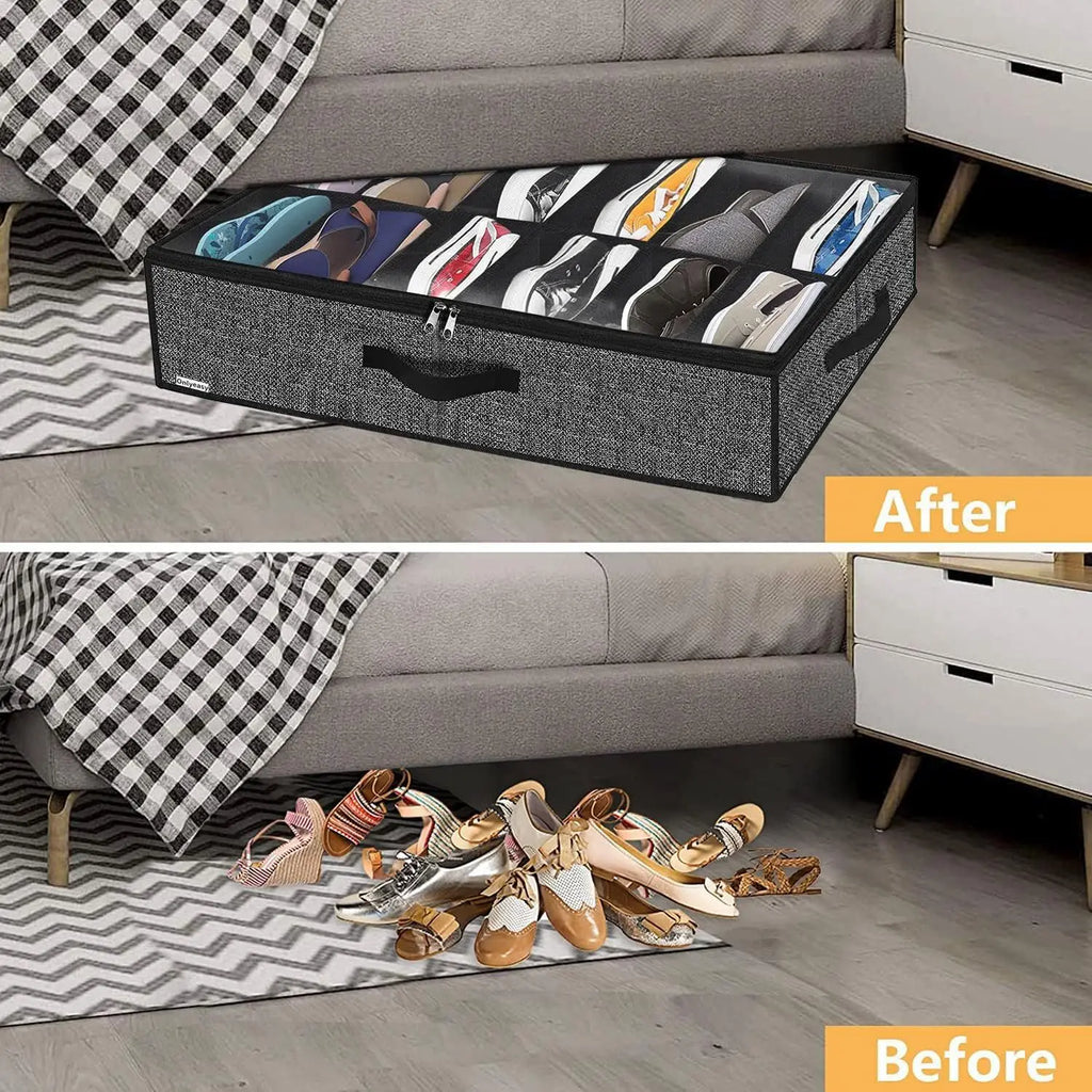 1 Piece Under Bed Shoe Storage Organizer, can accommodate 12 to 16 pairs of shoes, with transparent window, breathable, foldable