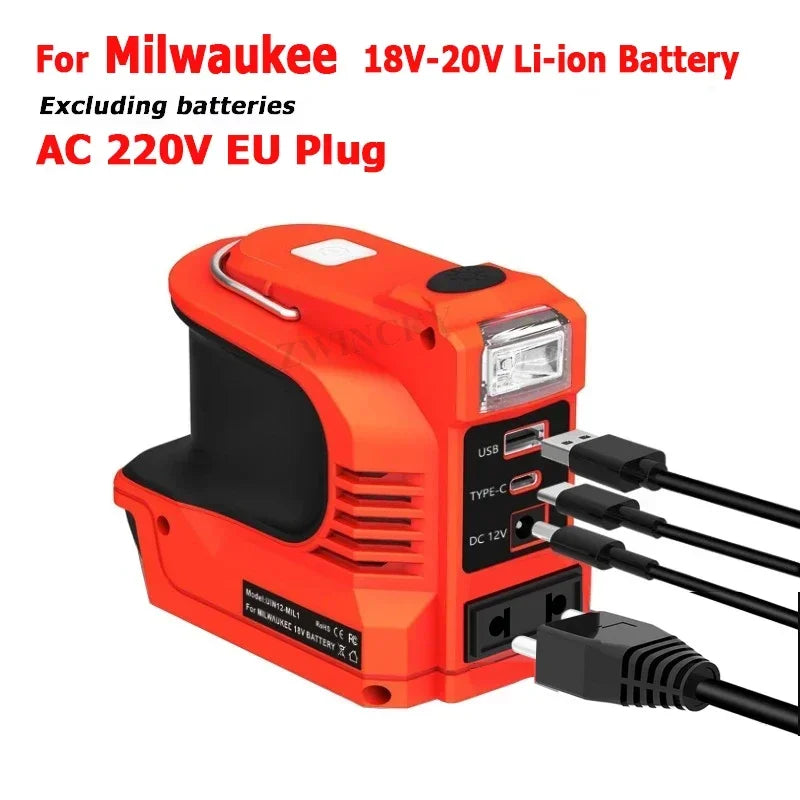 Outdoor Power Bank AC 120-220V 200W Battery Inverter Adapter For Makita/Bosch/Dewalt/Milwaukee 18V Li-ion Batteries