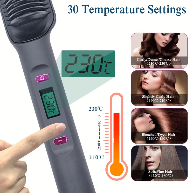 Hair Straightener Ceramic Hot Comb 2 in 1 Electric Straighten Hair Brush Negative Ion Fast Heating Styling Tool ﻿