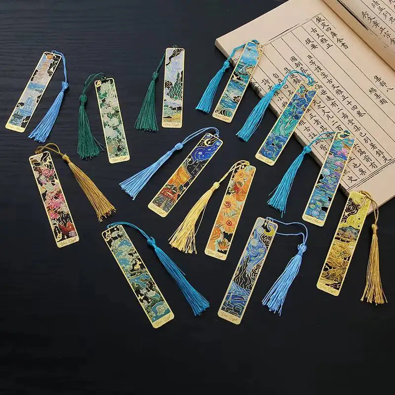 1-6-12 Pcs Creative Metal Book Mark Vintage Oil Painting Bookmark Office School Supplies Funny Gift Stationery Items