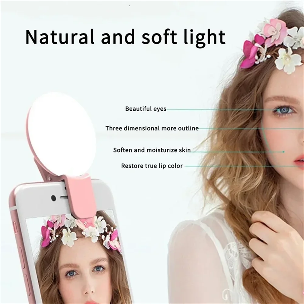 Portable Mini Selfie Ring Light LED Lamp USB Charging Photography Clip Ring Light Universal Mobile Phone Live Video Beauty Lamp