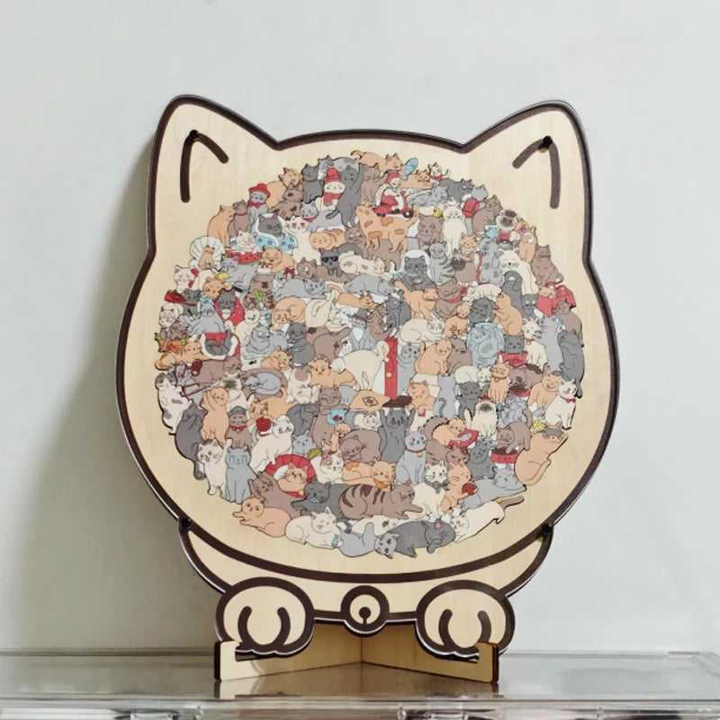 Colorful Wooden Cat Puzzle, Unique Animal Shape Jigsaw Puzzle For Home Decor, Fun Educational Toys For Kids & Adults