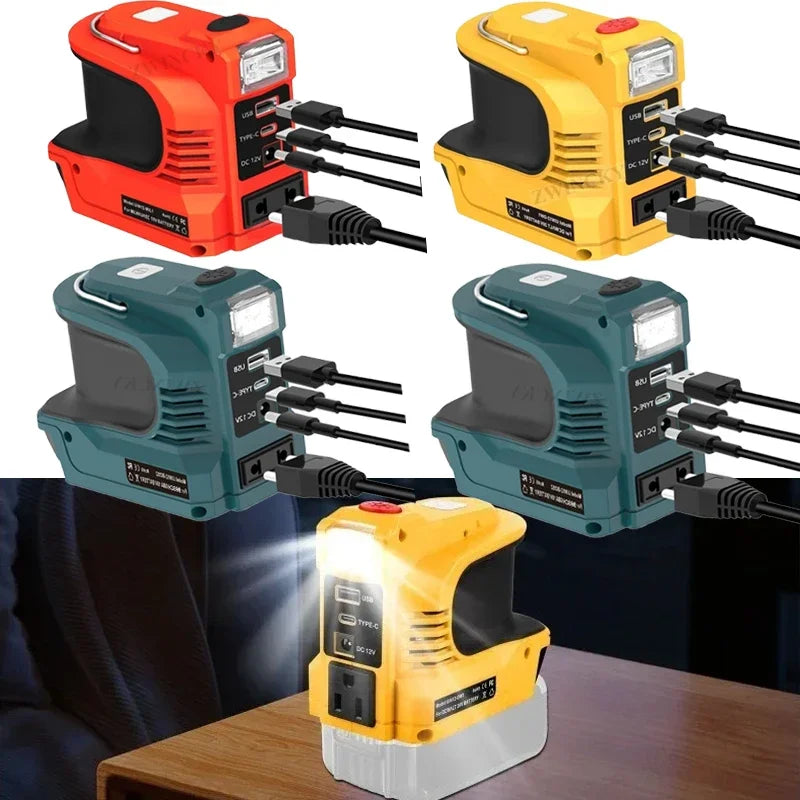Outdoor Power Bank AC 120-220V 200W Battery Inverter Adapter For Makita/Bosch/Dewalt/Milwaukee 18V Li-ion Batteries