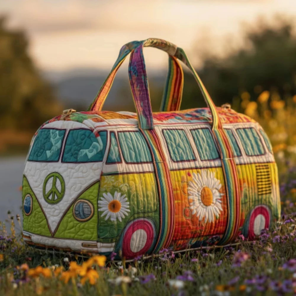 Fashion 3D Quilted Duffle Bag Bus Design Large Capacity Travel Handbag Retro Boho Sturdy Gym Tote Bag Daily Outings
