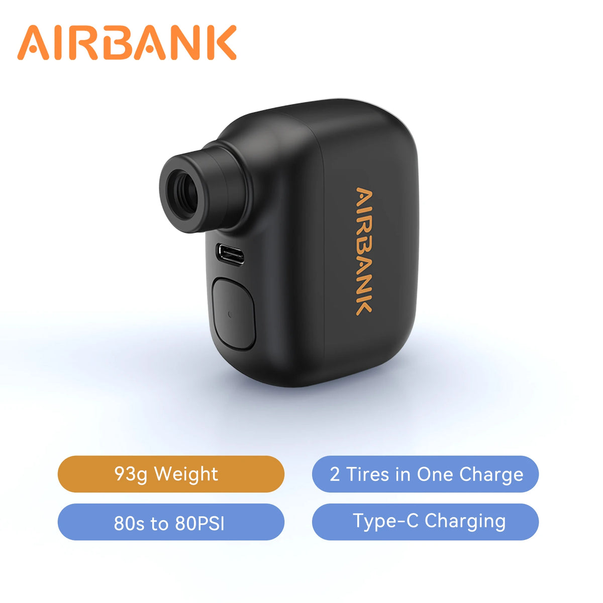 AIRBANK AS100 Mini Portable Bicycle Pump Rechargeable Air Inflator 100PSI Type-C Bike Accessories for Bike Schrader Presta Tires