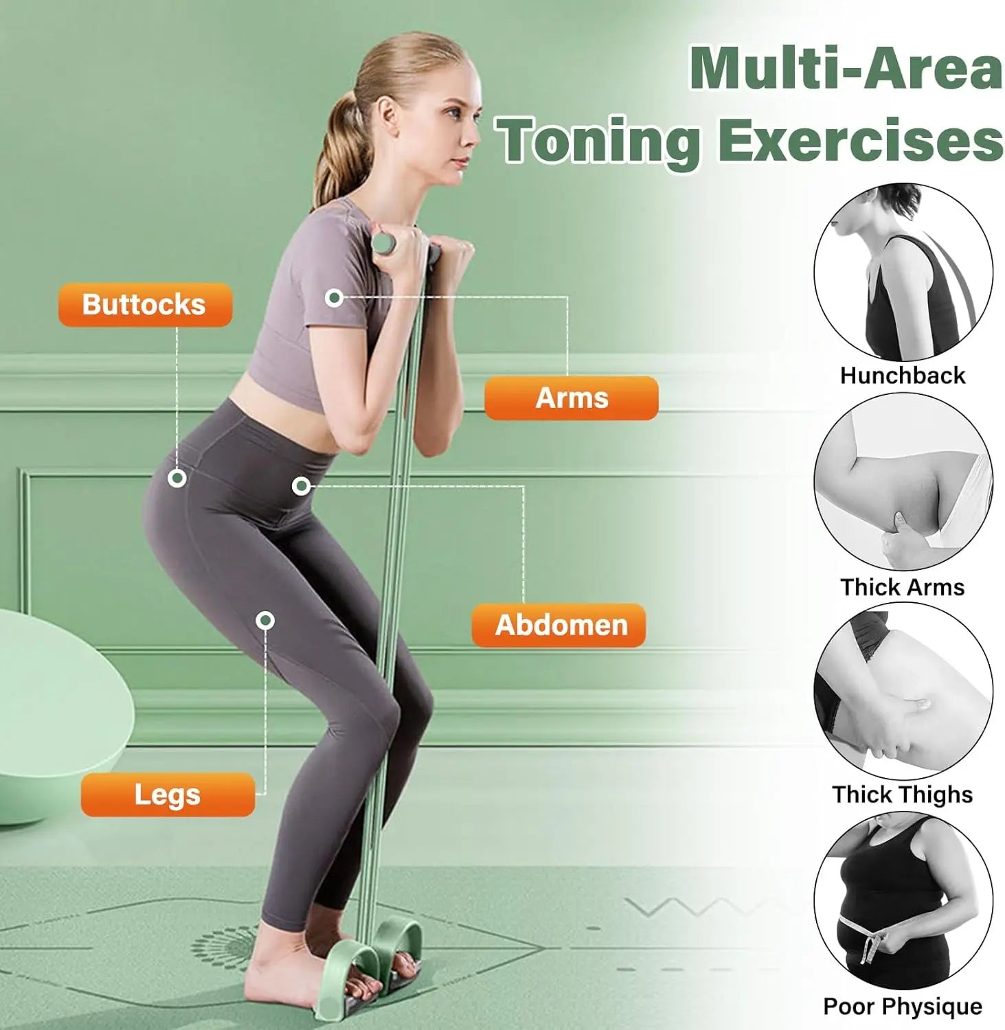 6 Tubes Natural Rubber Pedal Resistance Bands with Handles Multifunctional Yoga Pedal Puller Elastic Tension Rope Full Body Slimming Stretching Trainer Fitness Exercise Equipment for Abdomen Waist Arm Leg Home Gym Yoga Workou