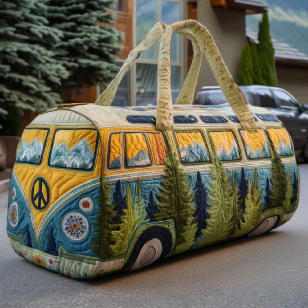 Fashion 3D Quilted Duffle Bag Bus Design Large Capacity Travel Handbag Retro Boho Sturdy Gym Tote Bag Daily Outings