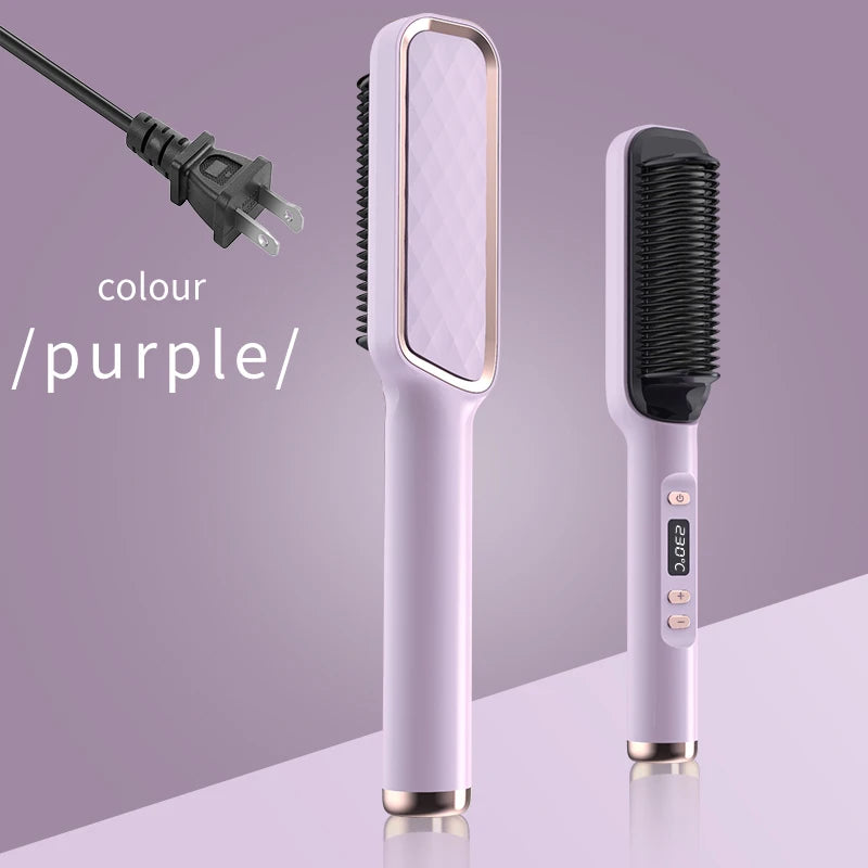 Hair Straightener Ceramic Hot Comb 2 in 1 Electric Straighten Hair Brush Negative Ion Fast Heating Styling Tool ﻿
