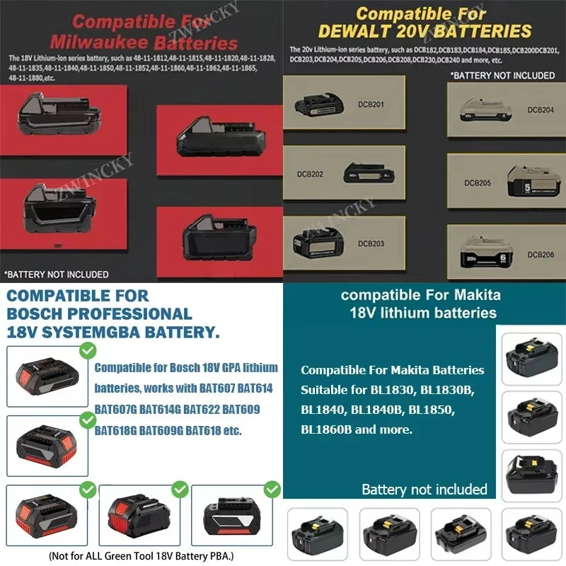 Outdoor Power Bank AC 120-220V 200W Battery Inverter Adapter For Makita/Bosch/Dewalt/Milwaukee 18V Li-ion Batteries