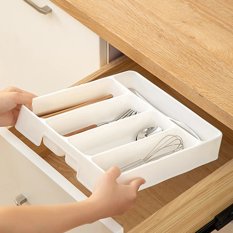 Kitchen Drawer Organizer Adjustable Divider Storage Box for Utensils Cutlery Knife Fork Spoon Chopsticks Cabinet Built In Tray