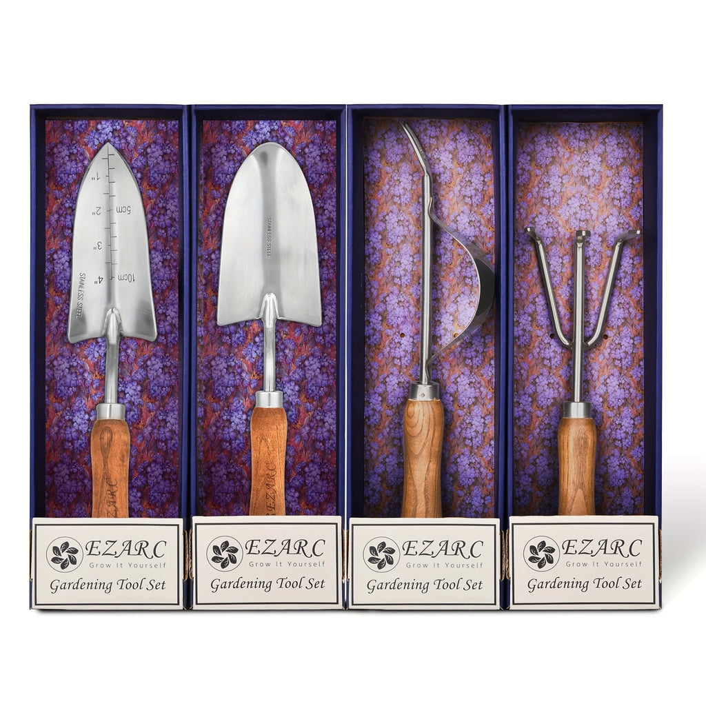 4pcs/set Heavy-duty Garden Tool,Durable Stainless Steel And A Sturdy Wooden Handle. Includes Hand Shovel, Trowel, Garden Rake