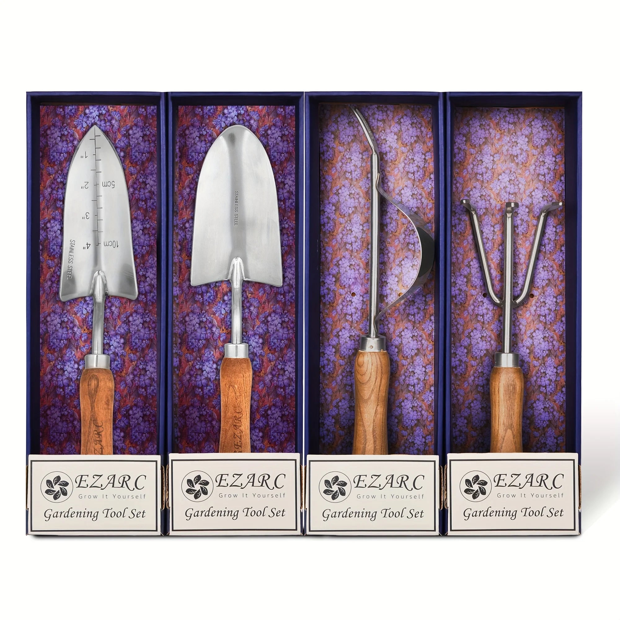 4pcs/set Heavy-duty Garden Tool,Durable Stainless Steel And A Sturdy Wooden Handle. Includes Hand Shovel, Trowel, Garden Rake