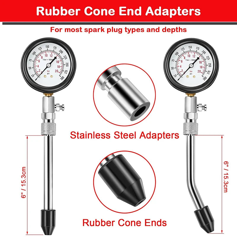 Automotive Engine Compression Tester Tools Kit for Motorcycle Car Truck Engine Cylinder Gauge Fuel Pressure Tester Kit 0-300 PSI