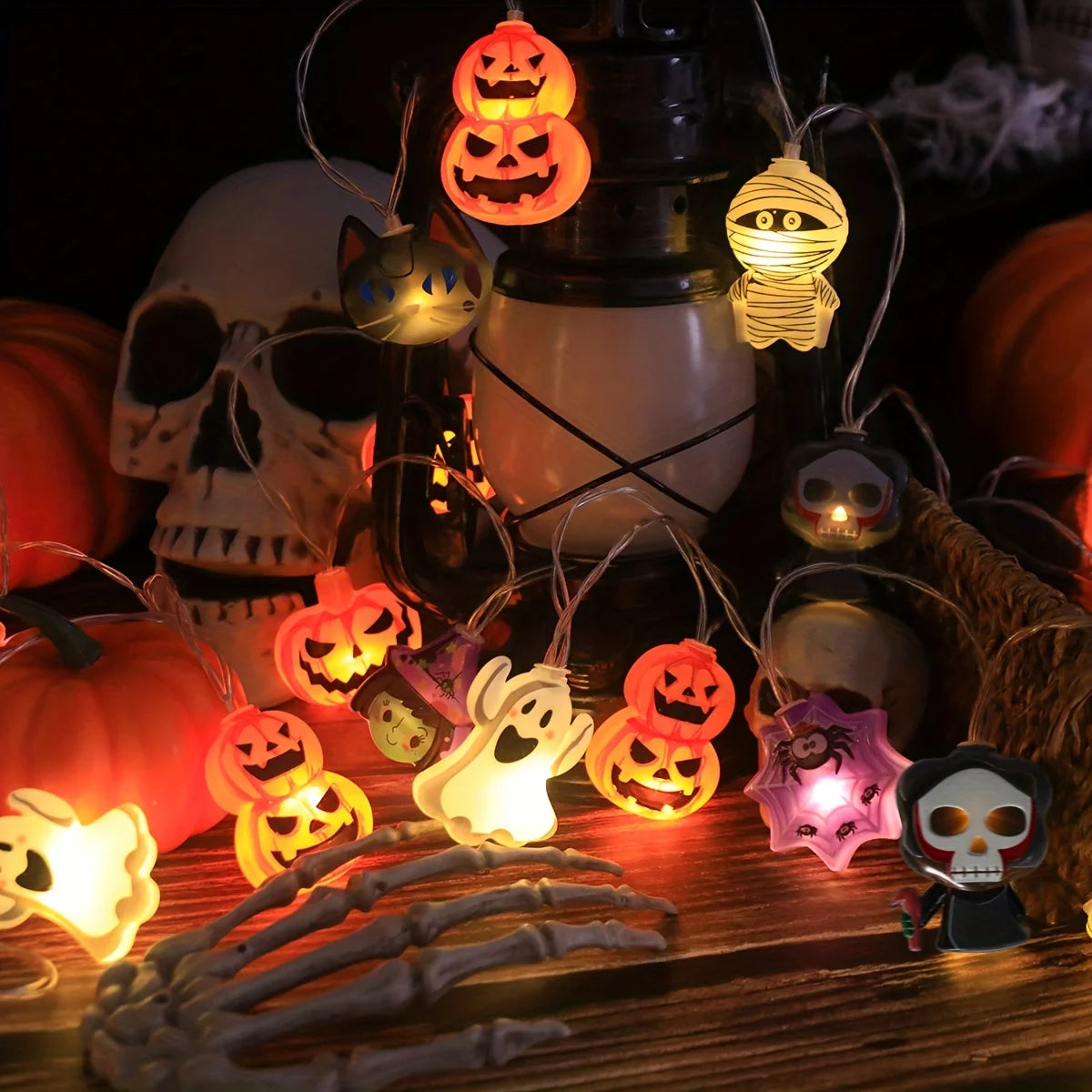 Halloween LED Horror Lights Pumpkin Ghost Mummy Witch Spider Lamp for Indoor Home Window Party Atmosphere Decorations