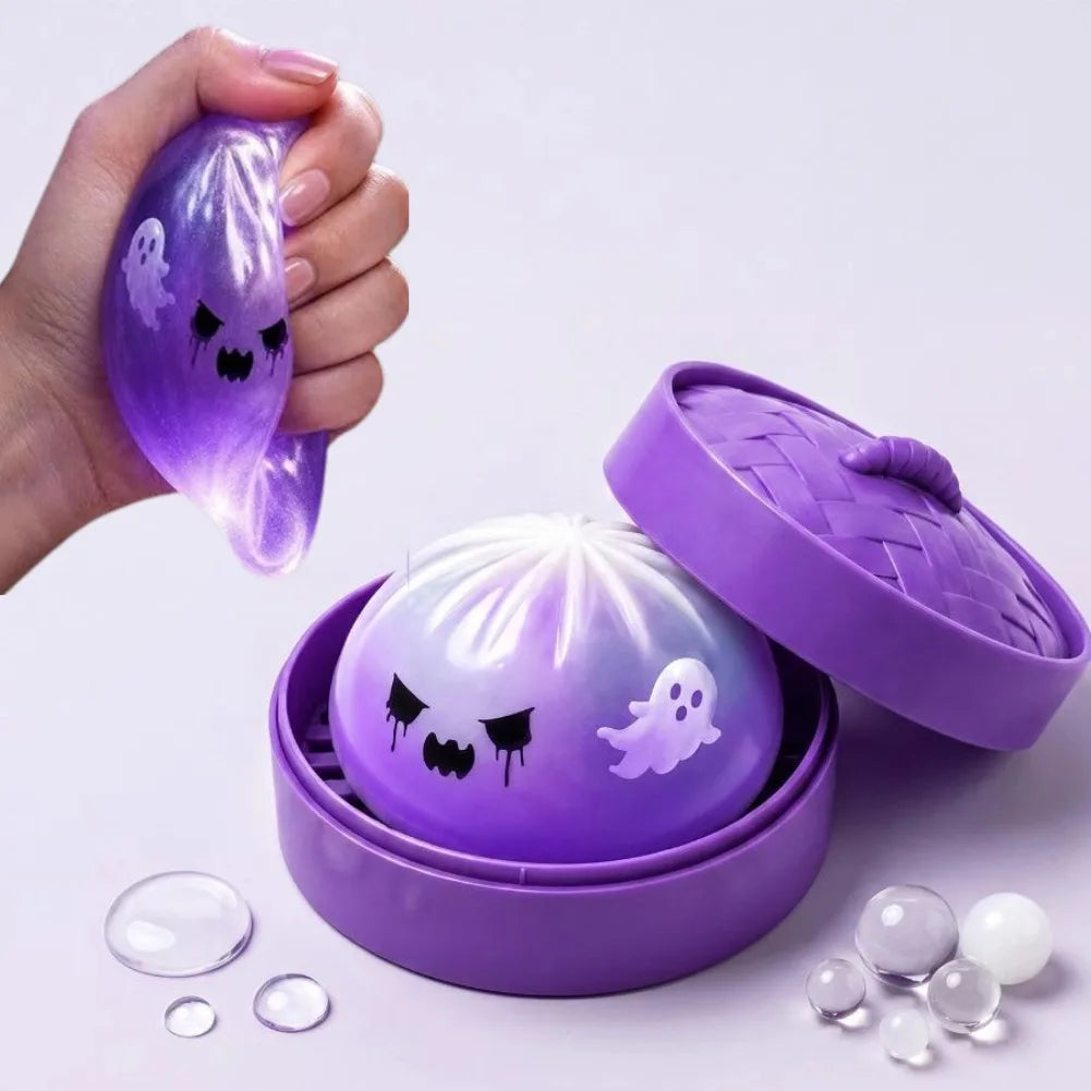 Halloween Ghosts Theme Soft Squishy Dumpling Toy With Steamed Box Slow Rising Funny Sensory Toy Decompression Squeeze Toy Gift