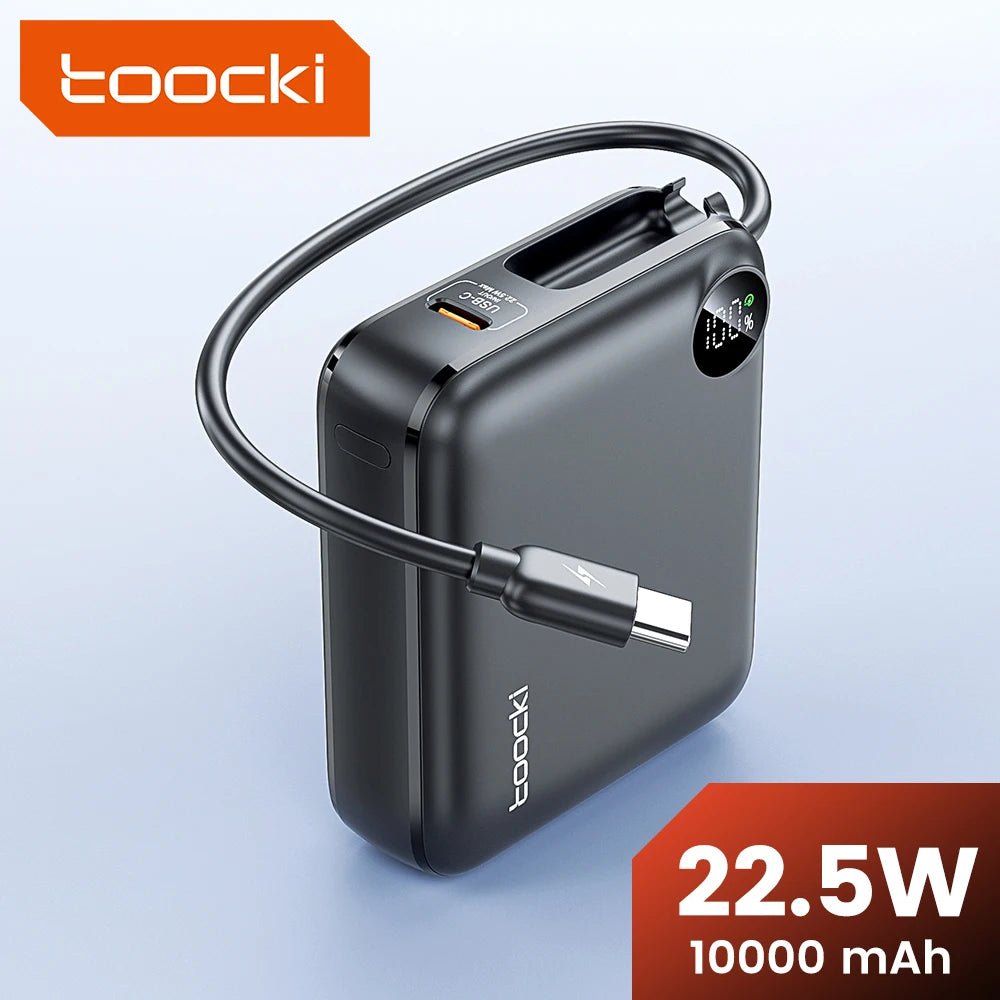 Toocki Portable PowerBank Built-in USB C Cable 10000/20000mAh PD 22.5W Fast Charging Power Bank for iPhone 16 15 14 13 Samsung