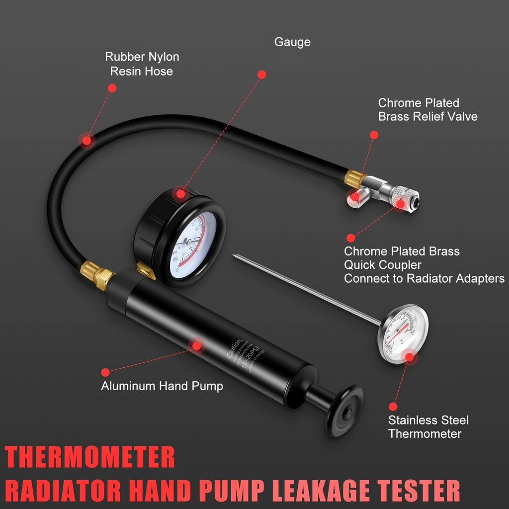 Car Radiator Leak Tool, Radiator Coolant Pressure Tester Vacuum Replenishment Tool, Leak Test & Pneumatic Purge Fill Kit