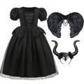Halloween Costume For Kids Black Witch Dress Fancy Role Playing Costume Carnival Party Stage Performance Girls Gown Outfit