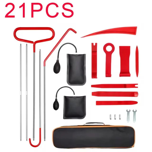 21/18PCS Car Door Tool Kit Inflatable Air Pump Auto Window Door Open Fixing Gripper Tools Long Reach Kits with Carrying Bag