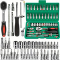 46pc Drive Socket Set 1/4 inch Ratchet Wrench Set Mechanic Tool Kits for Auto Repair Hous with Sockets Metric Hex Bit Socket Set