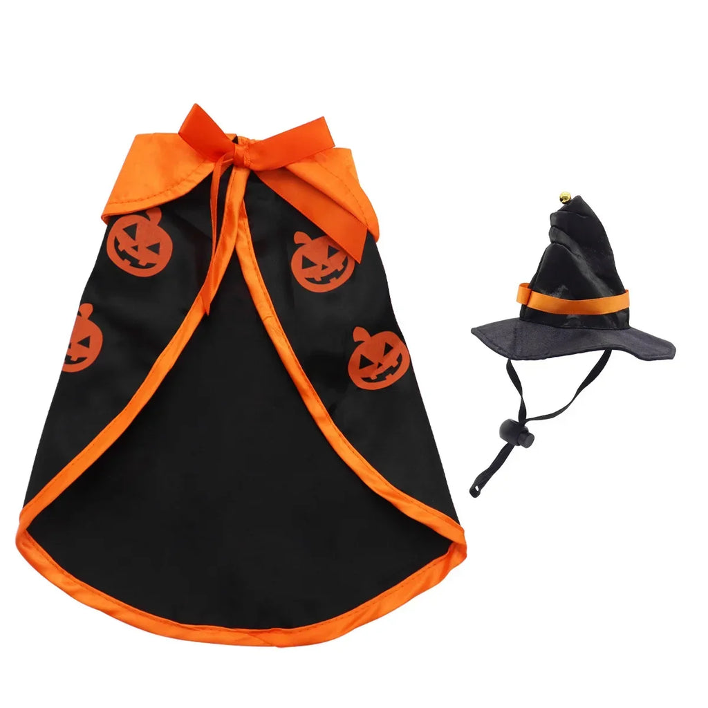 Disfraz de Halloween para mascotas, transpirable, suave, bonito, con forma de capa, patrón de calabaza, disfraz de arnés para gato, perro, herramienta de cosplay