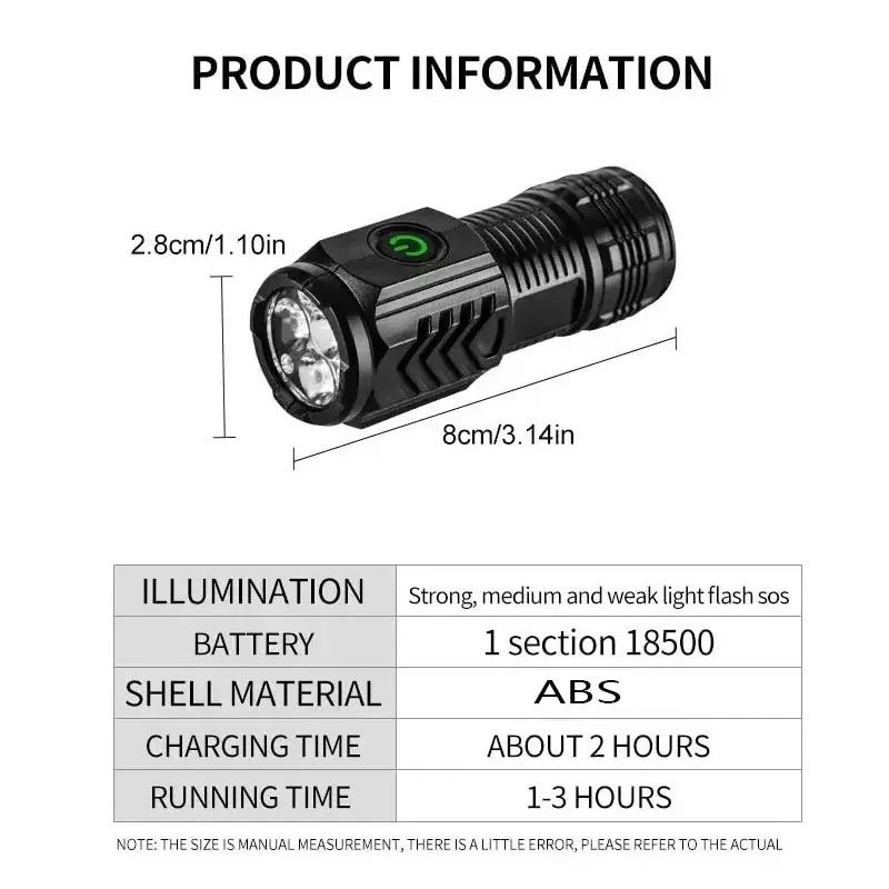Mini linterna de 3 LED con clip para bolígrafo, para caminar de noche, brillo portátil, foco de emergencia recargable e impermeable para exteriores
