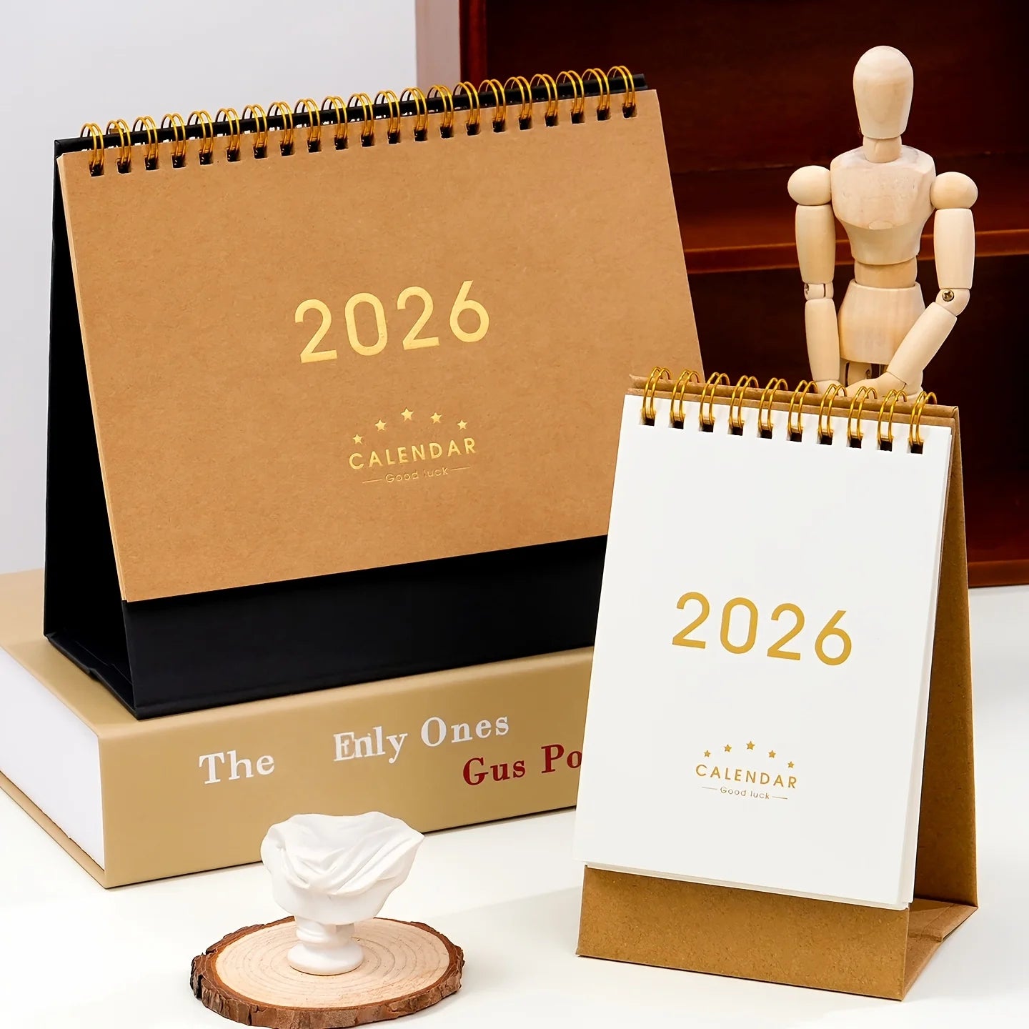 2025-2026 Vintage Desk Calendar Planner-Monthly Grid & Dated Pages with Chinese/English Text,New Year Decoration & Daily Planner