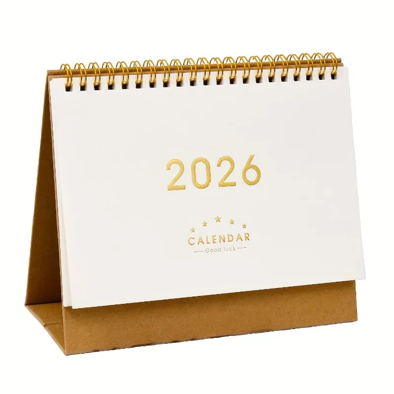 2025-2026 Vintage Desk Calendar Planner-Monthly Grid & Dated Pages with Chinese/English Text,New Year Decoration & Daily Planner