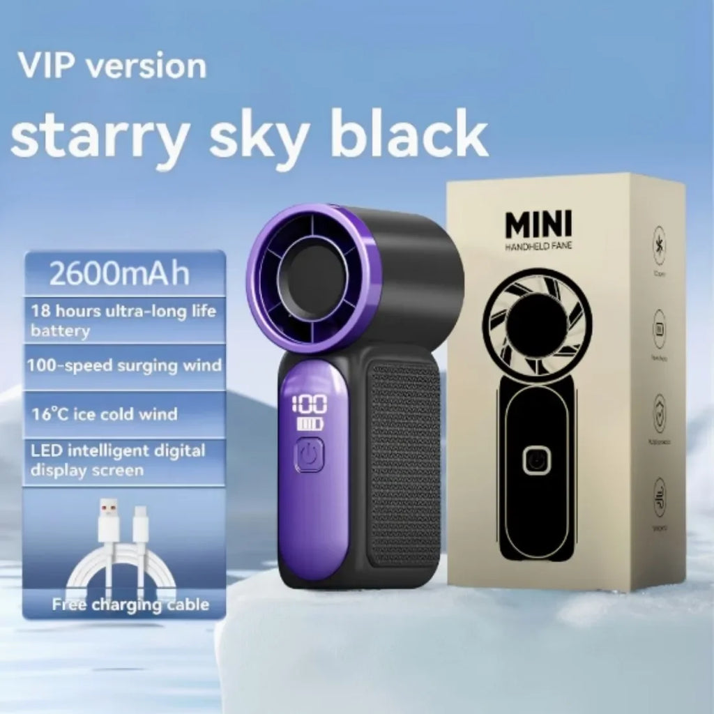 2026 New 100-Speed Mini Handheld Fan, High-Speed Turbo Blower, USB Rechargeable, Long-Lasting Portable Outdoor Cooling Fan