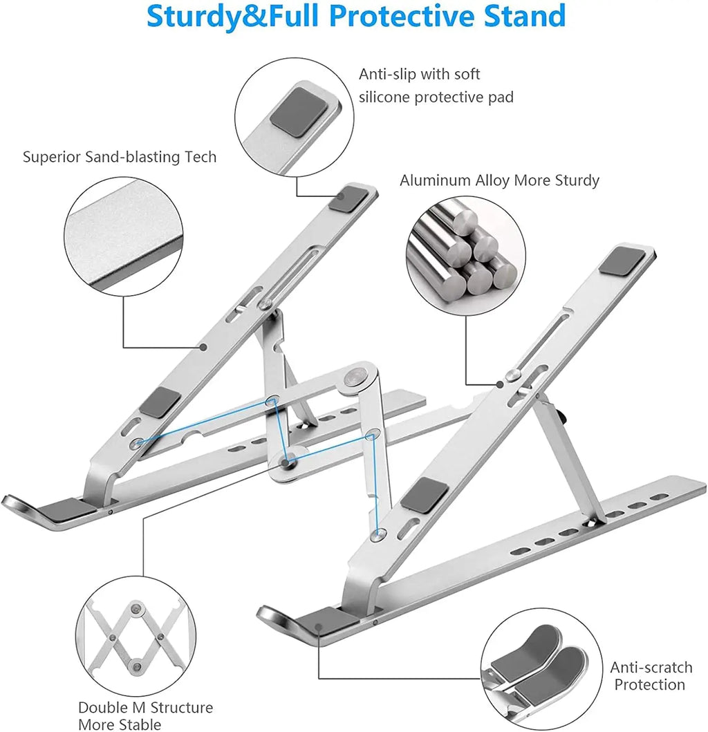 Premium Aluminum Laptop Riser, 7-Level Adjustable, Foldable & Portable, Anti-Slip, Compatible with All 10-15.6 Inch Laptops