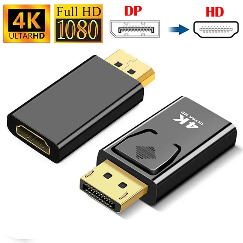 4K DP to HDMI Adapter – DisplayPort Male to HDMI Female Converter, Transmits Video and Audio for Computers, Laptops and HDTVs
