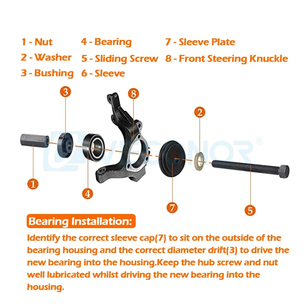 Wheel Bearing Press Kit for Front Wheel Drive Bearing Removal & Installation Puller Tool Set with Sliding Screws Bushings Sleeve