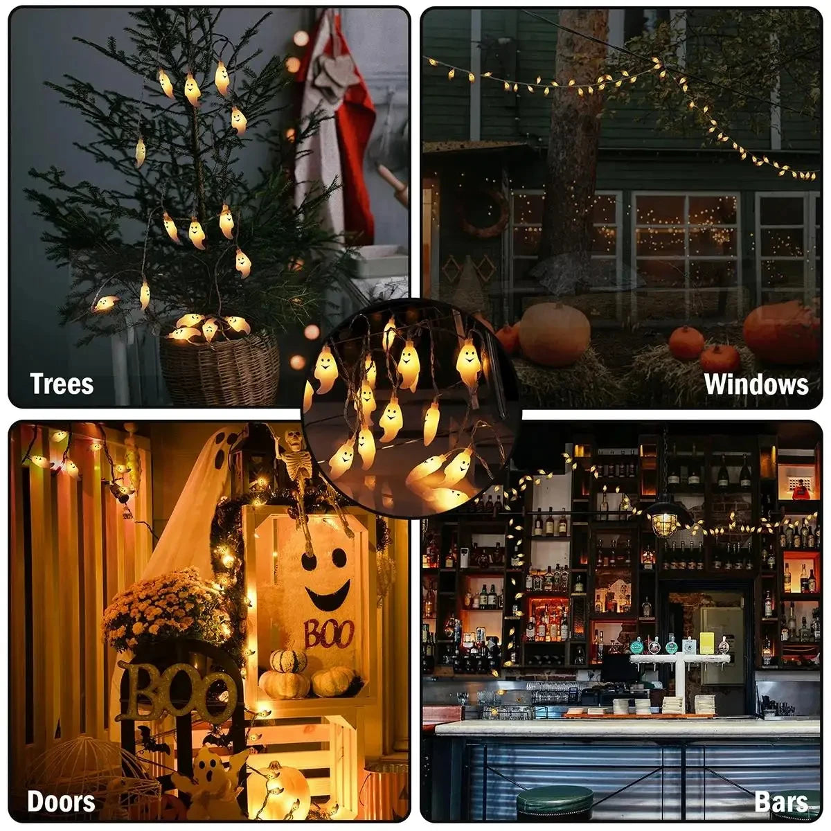 Smiling Ghost String Lights — 10 or 20 LED (1.5 m / 3 m)