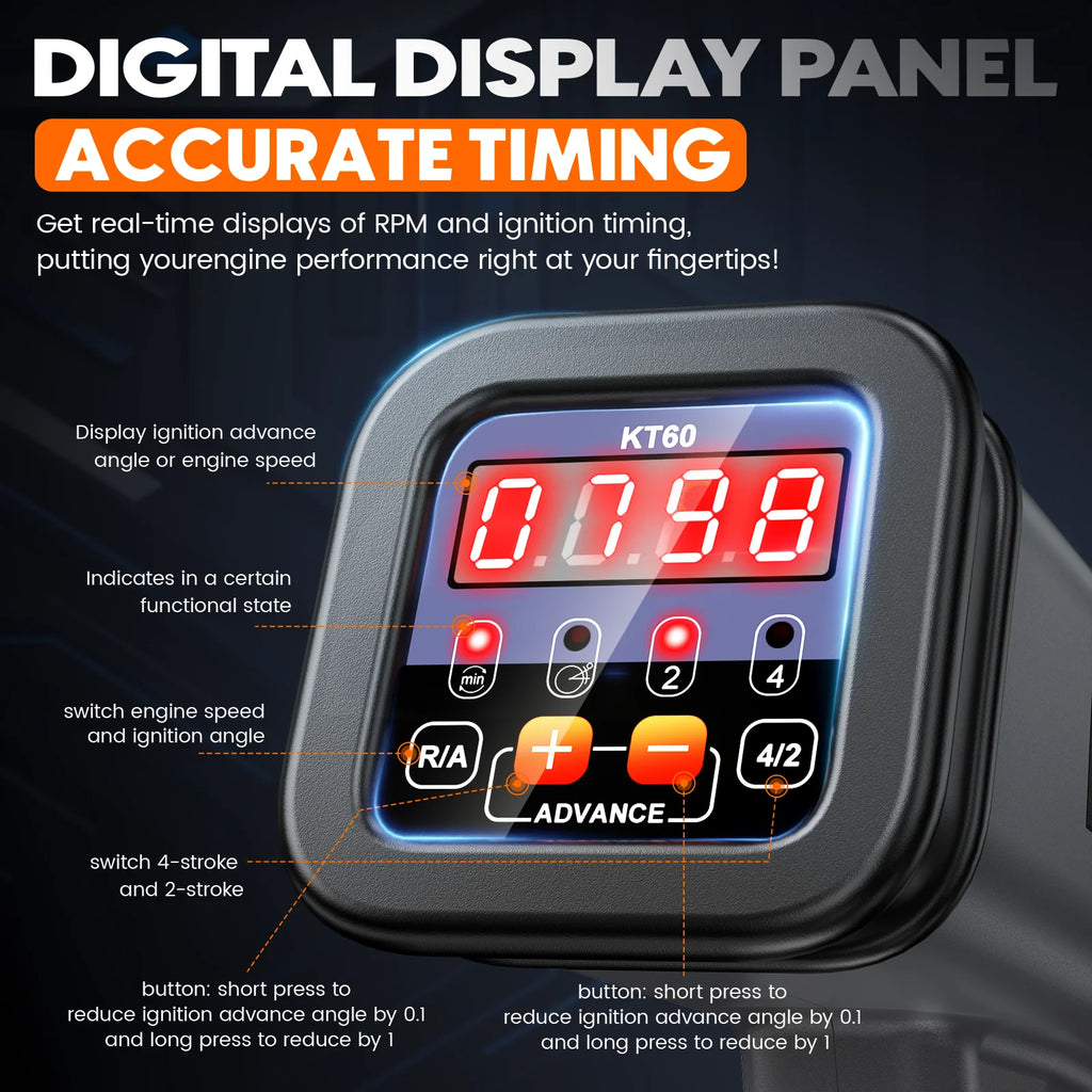 KZYEE KT60 Engine Digital Timing Light with Tachometer Timing Light Automotive 12V for 2&4 Stroke Petrol Engine for Car Moto