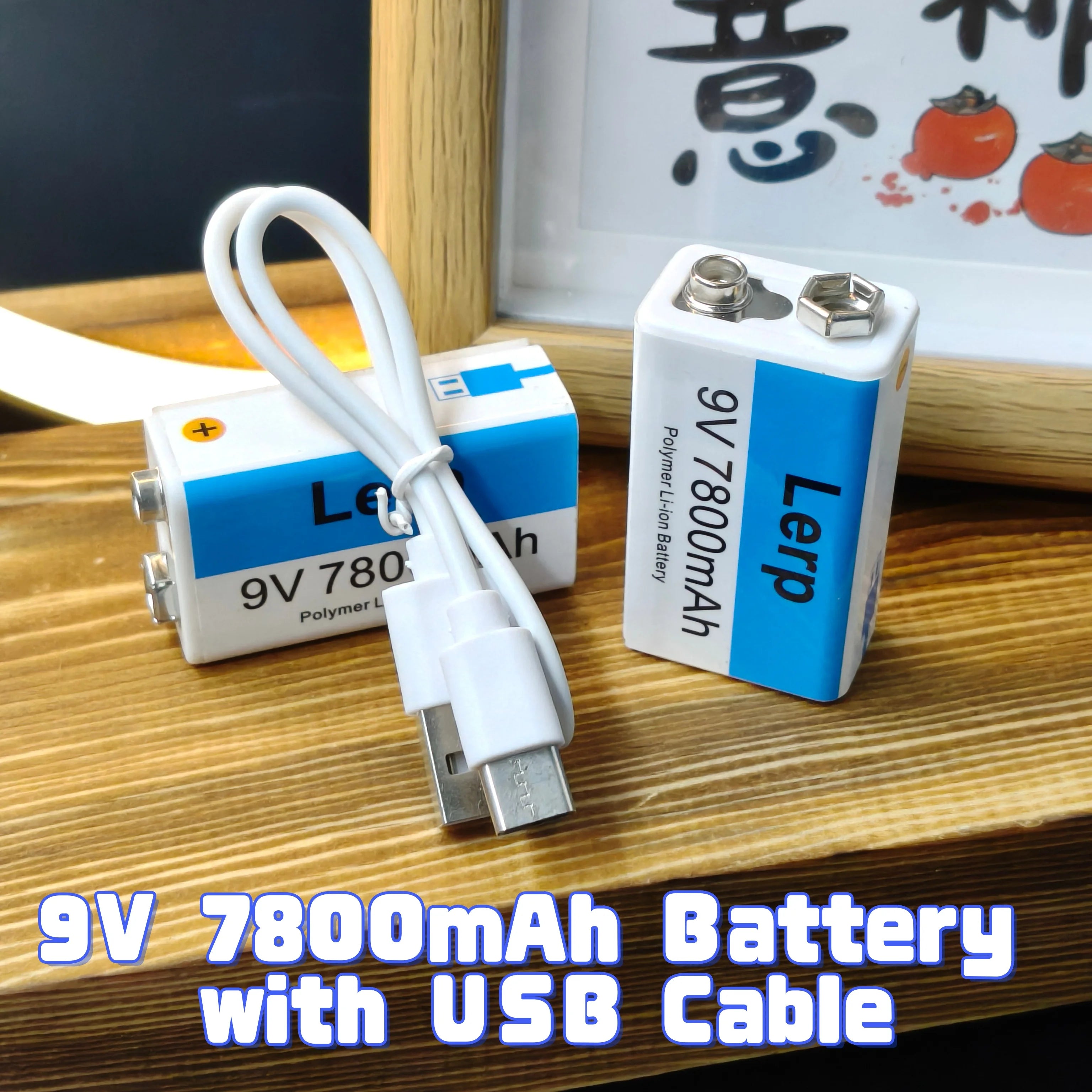 9V Rechargeable Battery 7800mAh with USB Charging Cable